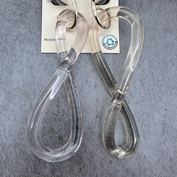 Open Edit Twisted Swirl Clear Acrylic Gold Tone Huggie Drop Earrings - Picture 3 of 9